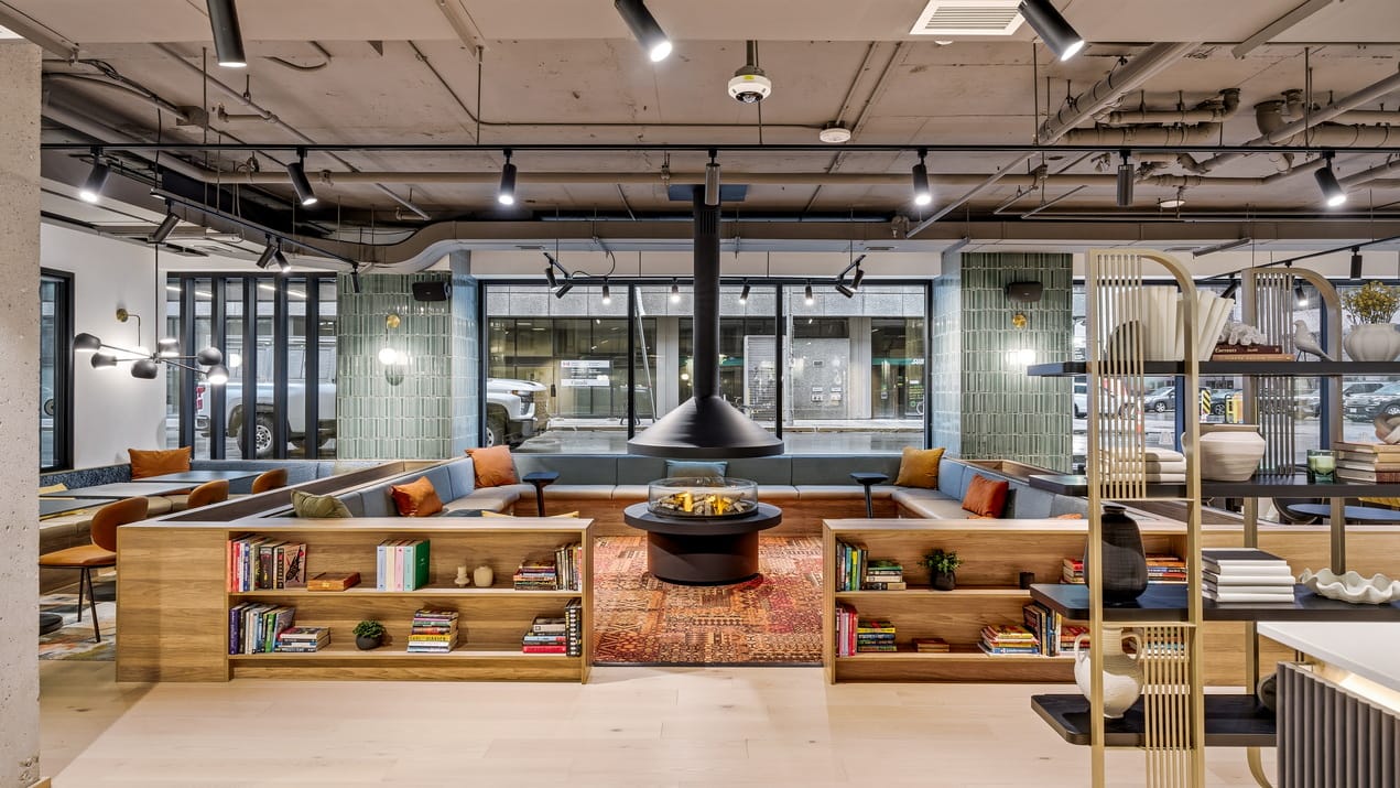 industrial-look lobby of 360 Laurier, a former office building converted into apartments by Linebox Studio and CLV Group