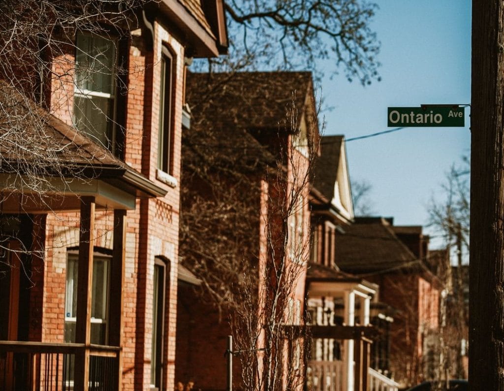 row of brick houses in Hamilton, Ont. 