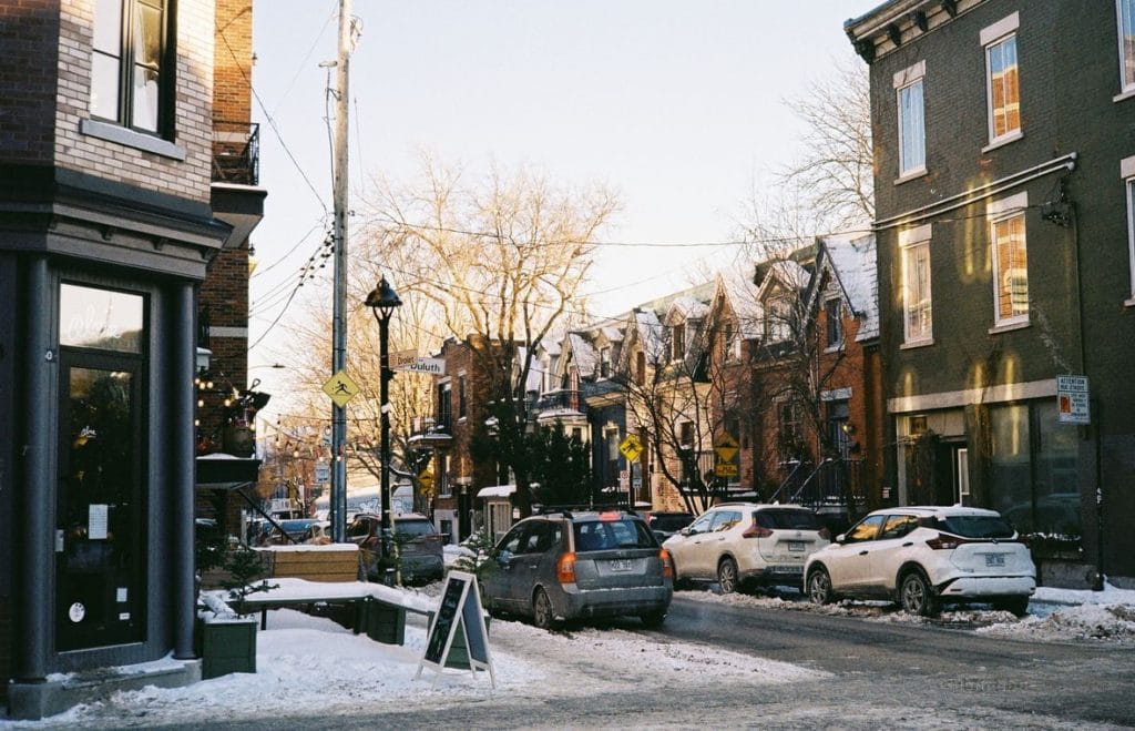 winter streetscape of the Plateau in Montreal 