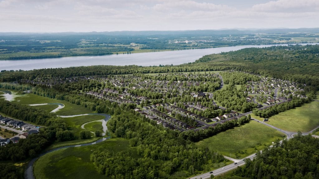 aerial view of planned housing development in Clarence-Rockland next to the Ottawa River