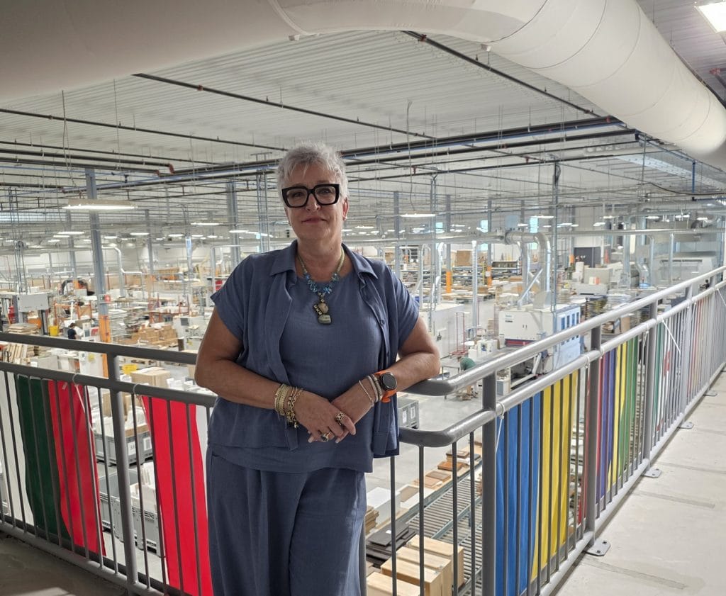 Caroline Castrucci in the mezzanine overlooking the plant floor at Laurysen’s newly expanded factory in Carleton Place. 