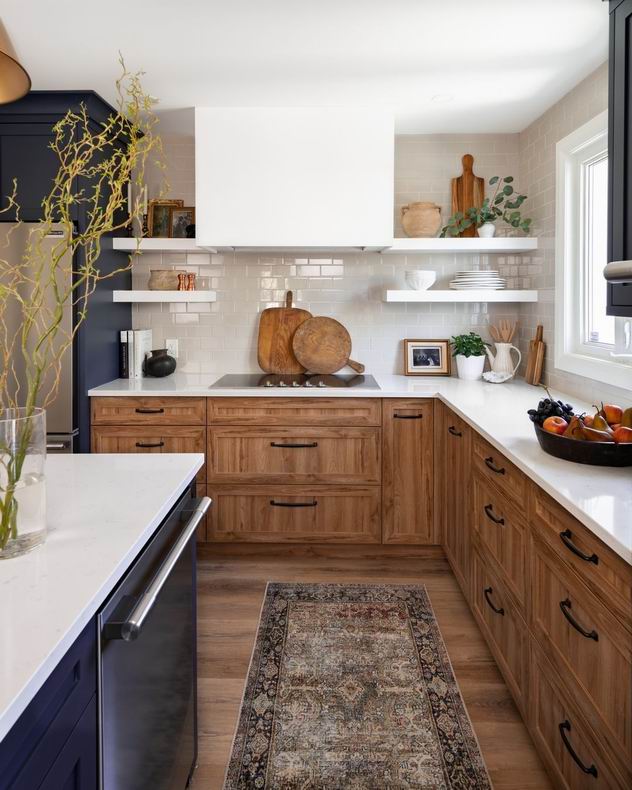 two-tone kitchen wood blue cabinets