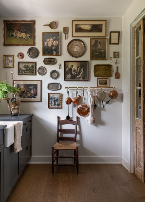 Photo of the treasure wall in the pantry next to the custom home kitchen designed by Sonya Kinkade Design.