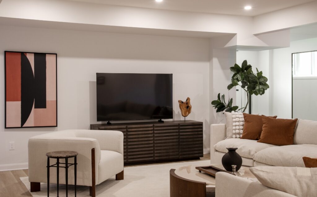 Photo of the finished basement in Minto's Bellflower model home in Mahogany.