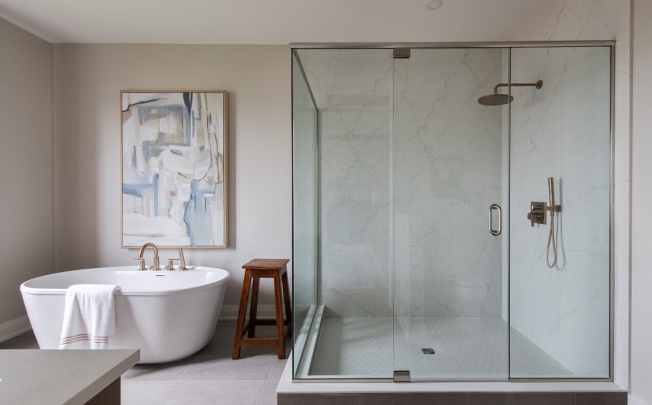 Photo of the luxurious ensuite in The Juno single-family model home by Minto in Mahogany.