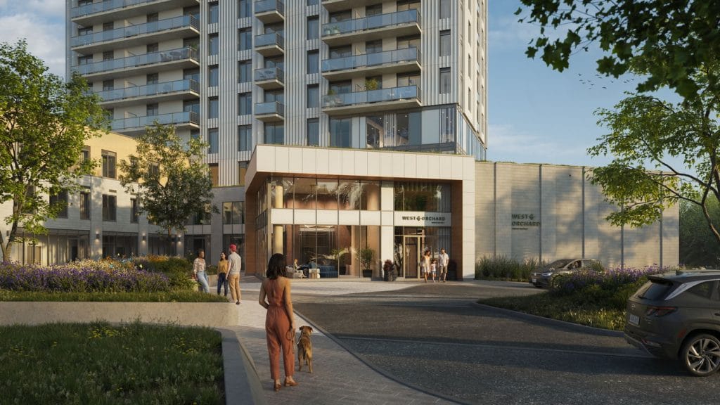 rendering of the lower portion of a rental building called West Orchard Urban Rentals
