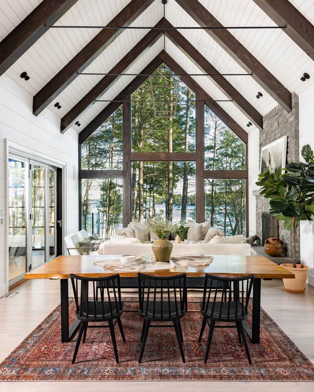 shiplap ceiling beams vaulted ceiling Muskoka cottage West of Main