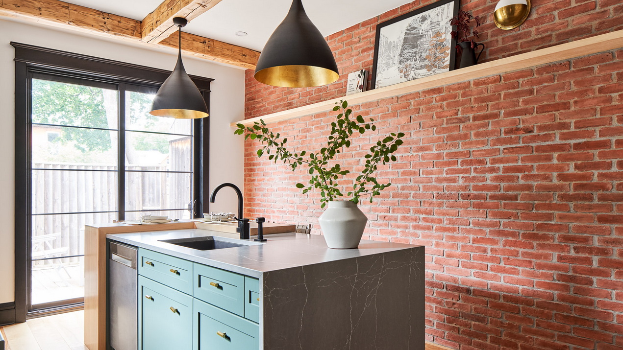 Grassroots Design wall treatments Ottawa design new homes renovations kitchen red brick wall