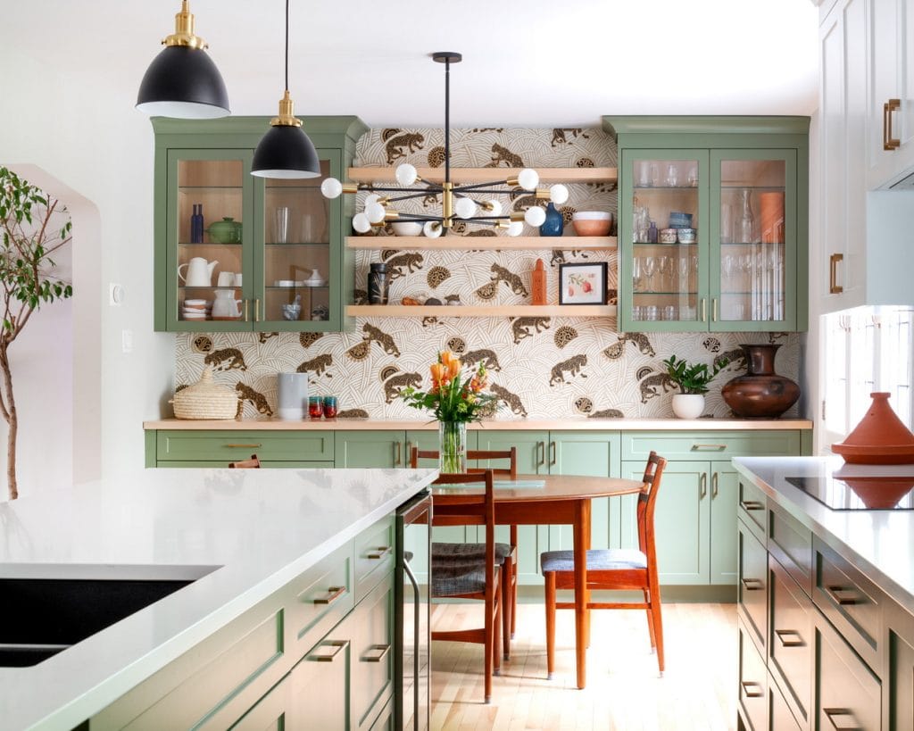 funky kitchen renovation with a backsplash featuring cheetahs