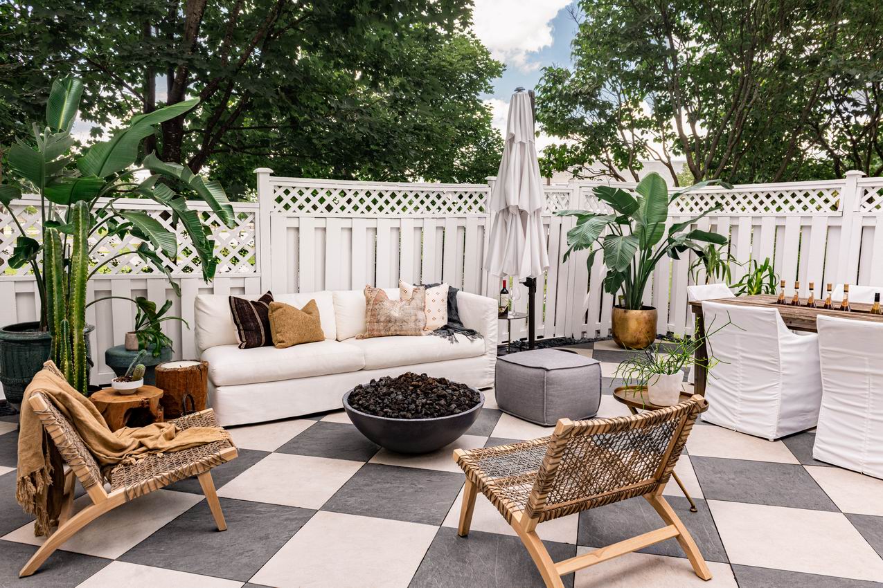 checkerboard tile patio