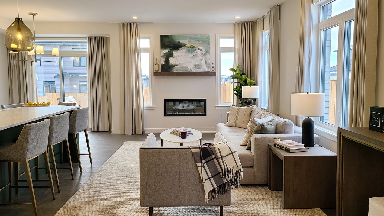 models at river’s edge claridge homes ottawa new homes townhomes Birkdale open concept living room riverside south