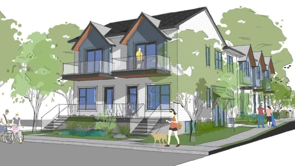 drawing of a multi-unit infill project with good connection to the street