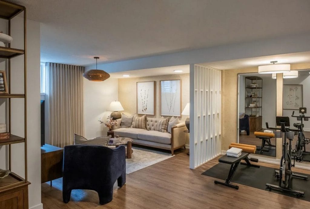 photo of a townhome basement rec room and exercise area in the elm model by cardel homes at morris village in clarence-rockland