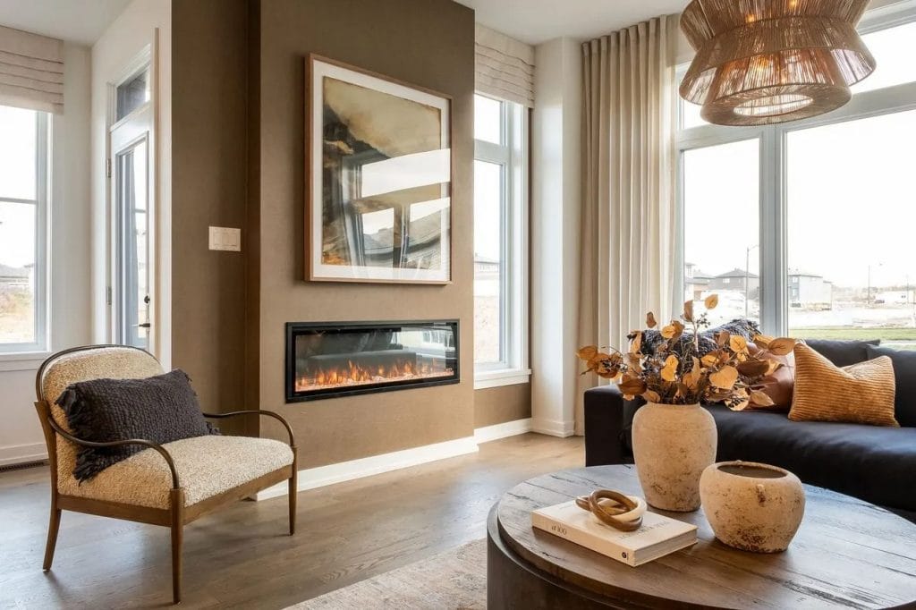 morris village model homes cardel elm townhome rockland living room fireplace