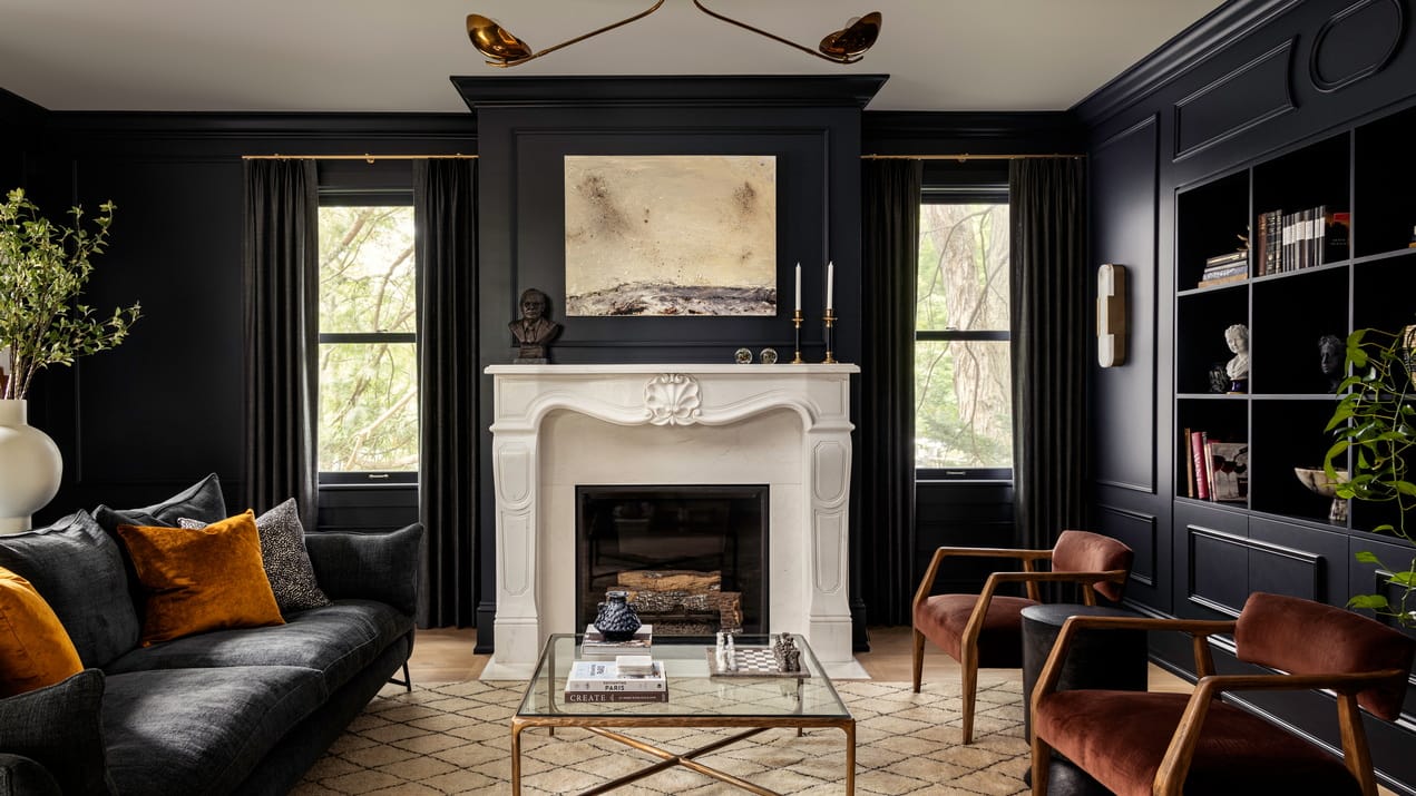 custom home casa verde construction Ottawa housing classic black and white living room fireplace