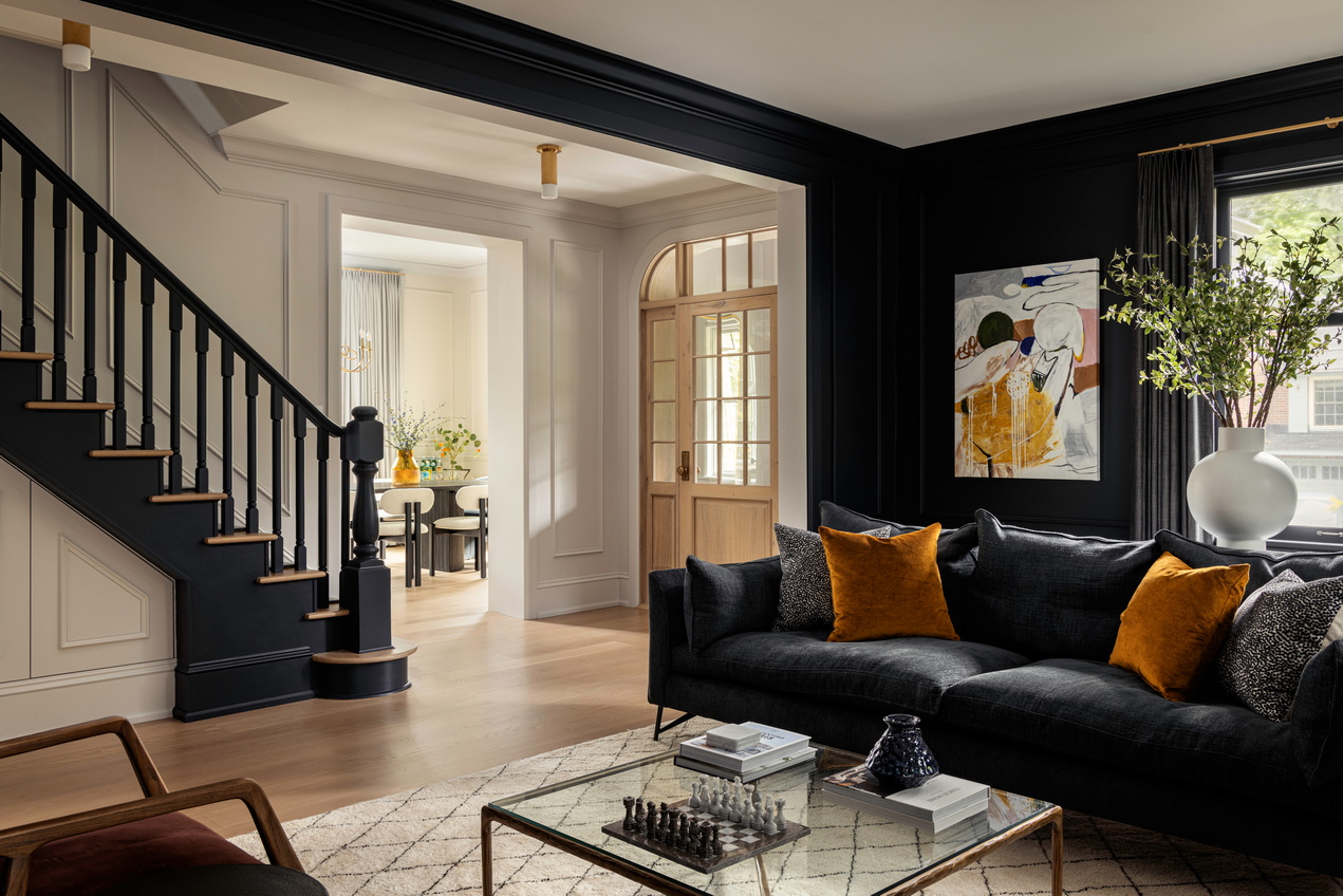 o’keefe Fiorenza ottawa renovation heritage home remodel award-winning living room staircase black walls