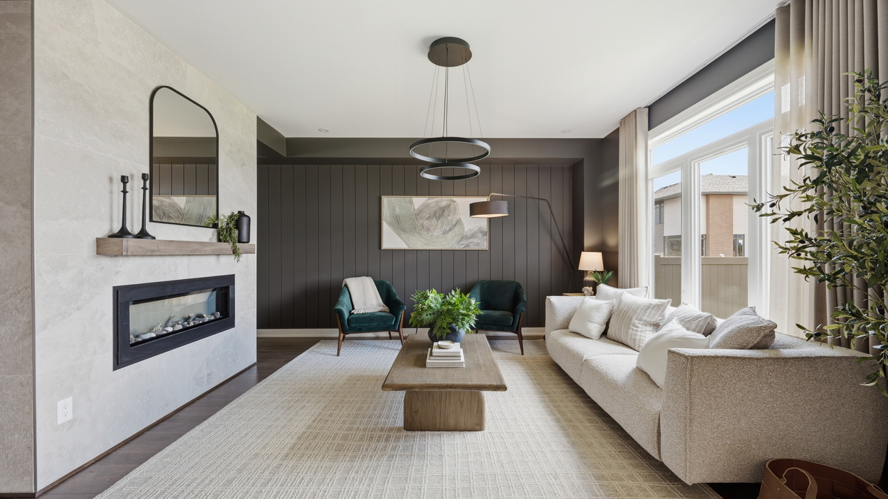 Family room of the Portmarnock model by Claridge Homes at Copperwood Estate