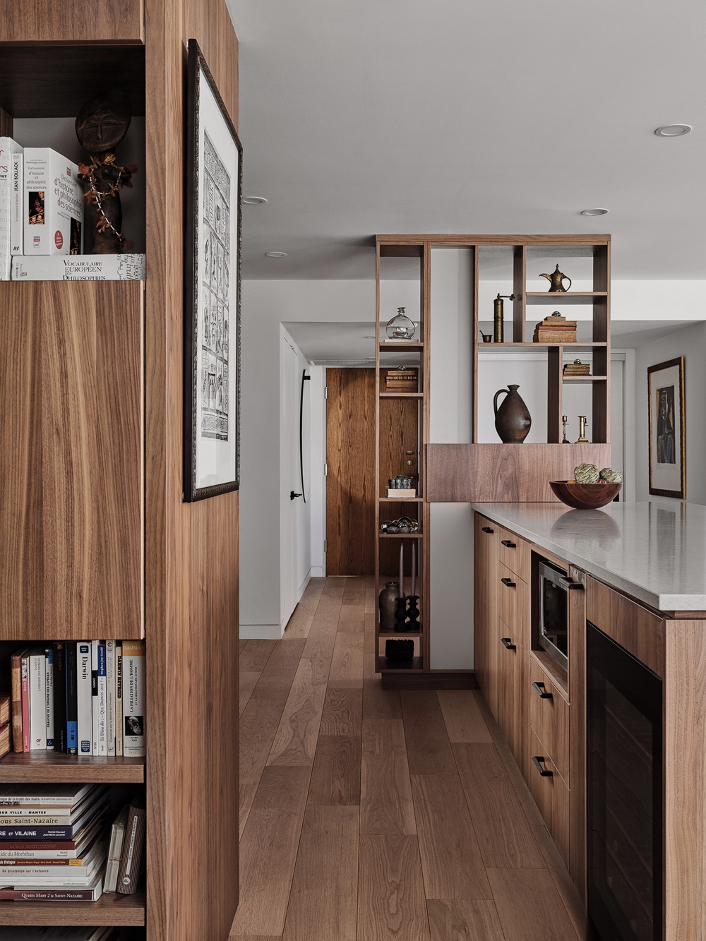 open-concept kitchen walnut cabinets Simmonds Architecture Crossford Construction Cedar Ridge Designs