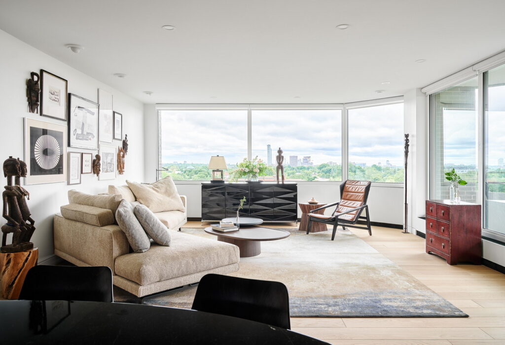 condo renovation living room apartment Molteni sofa Simmonds Architecture Crossford Construction Cedar Ridge Designs