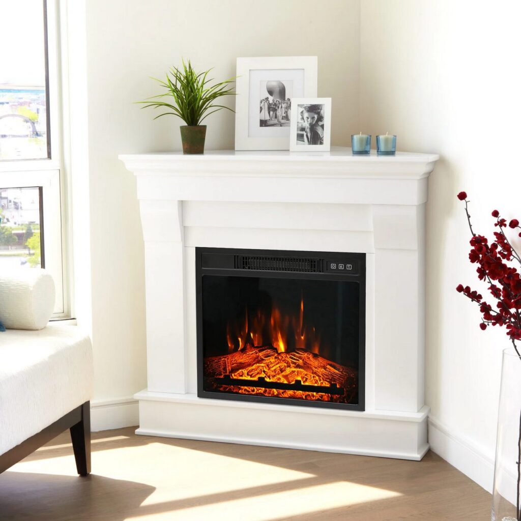 electric fireplace in a corner