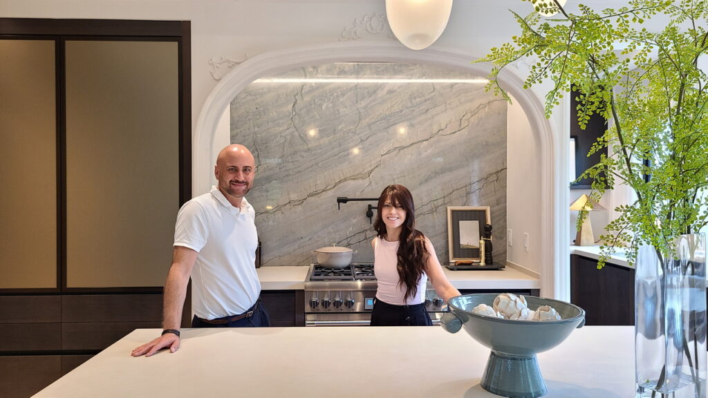 2026 Minto dream home designers Tanner Vine and Lindsay Kennedy shown in the kitchen of the home