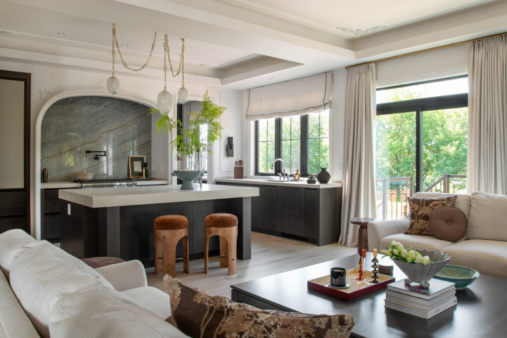 kitchen viewed from and including part of the living room in the 2026 Minto dream home