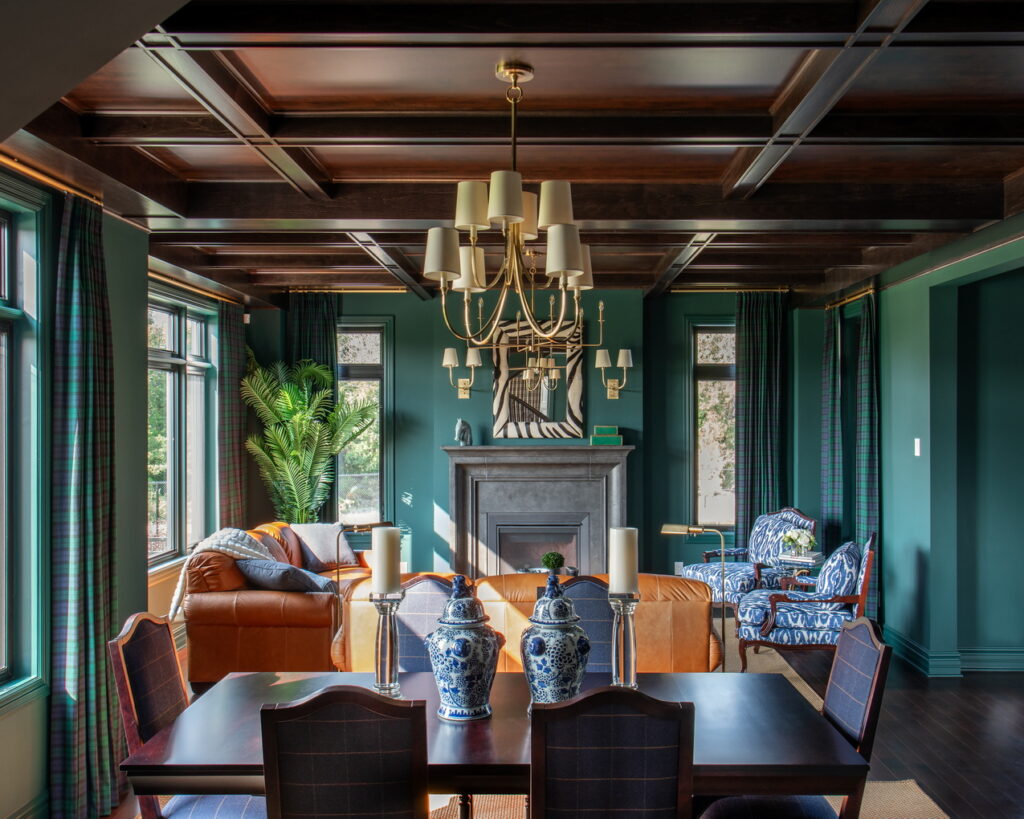 2023 Minto dream home living room coffered ceiling dark green walls classic cheo lottery minto