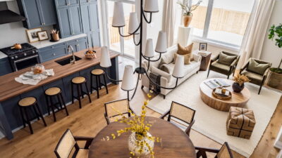overhead view of the main floor of an open-concept townhome by eQ Homes