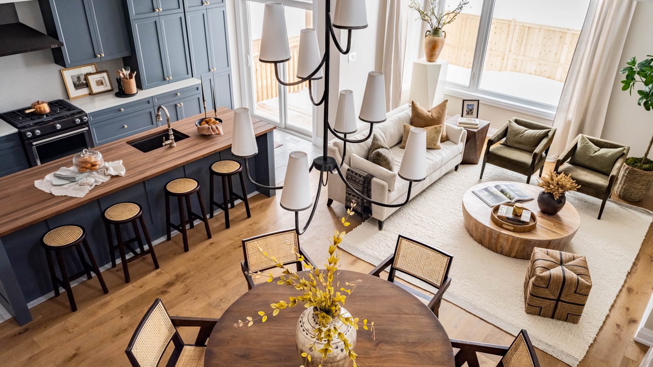 overhead view of the main floor of an open-concept townhome by eQ Homes