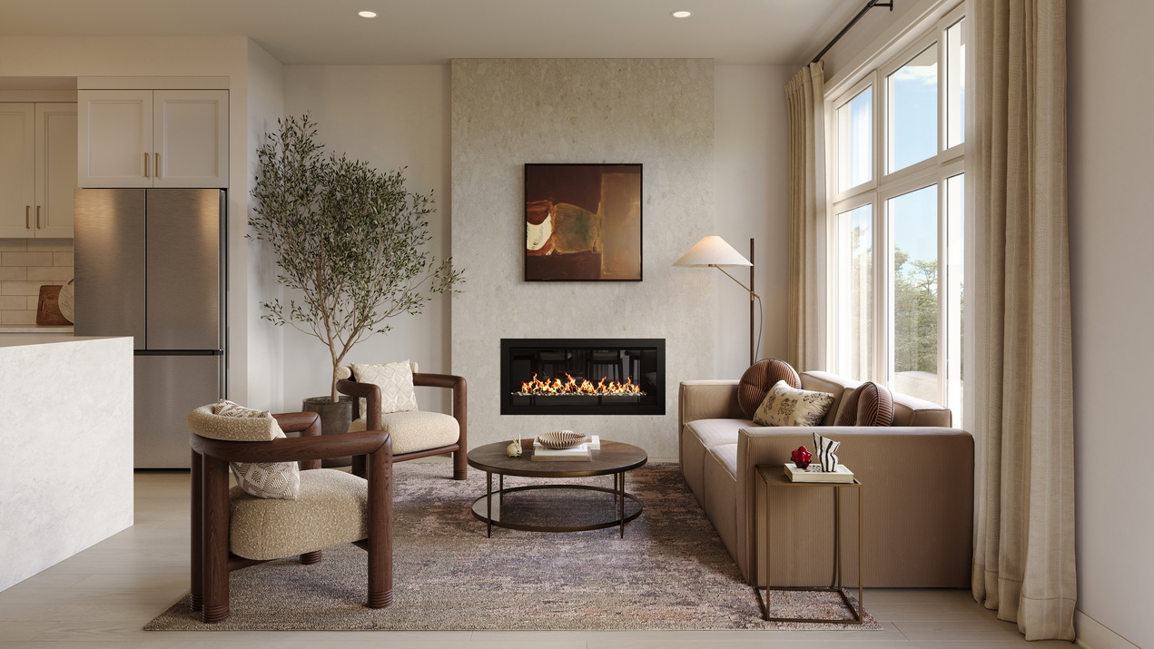 Rendering of the living room of the Avion floor plan by Glenview Homes at Wateridge Village