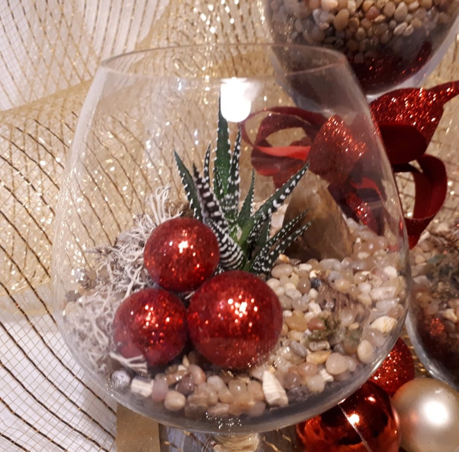 holiday decorating succulent terrarium