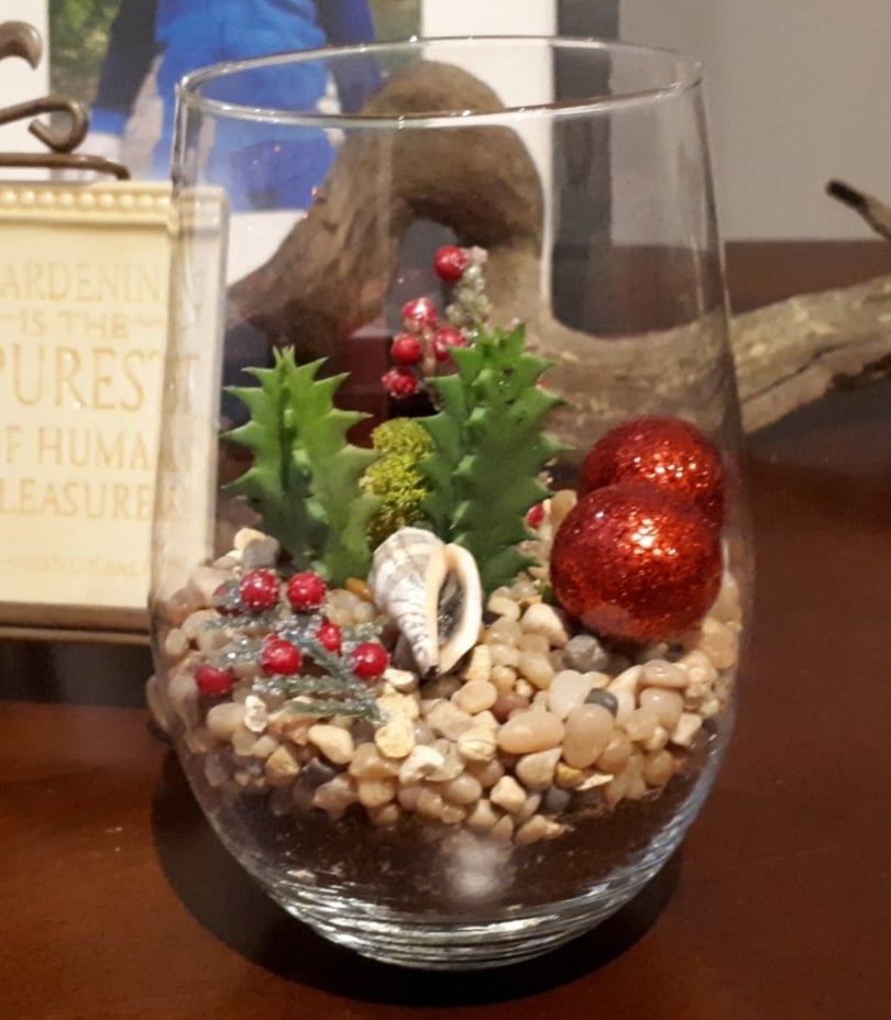 holiday decorating succulent terrarium