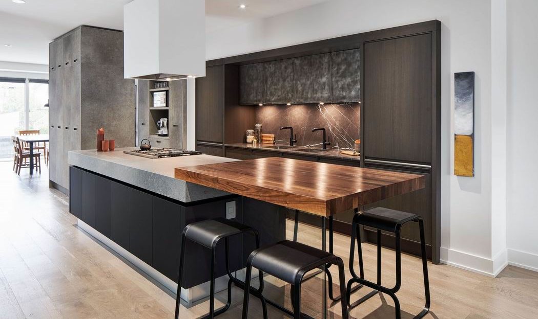 kitchen island with connected table