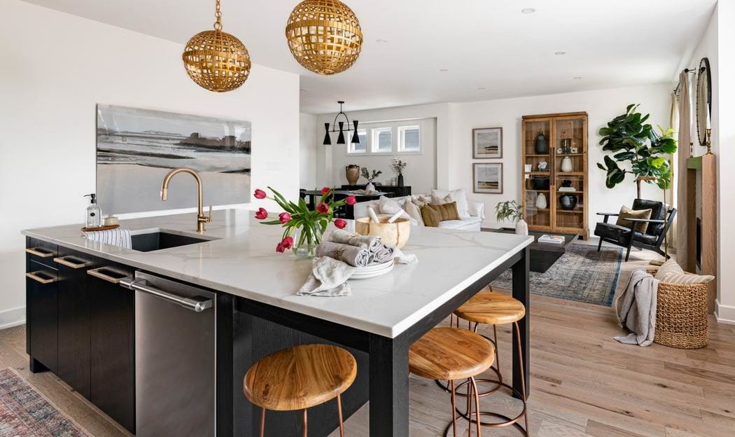 kitchen with table and island