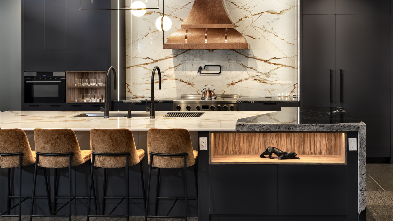 contemporary kitchen display at the Laurysen Kitchens showroom
