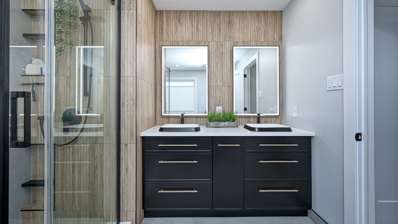 2025 NKBA awards ottawa design bathroom vanity wood-look tile Julianna Dykstra Distinctive Bathrooms & Kitchens