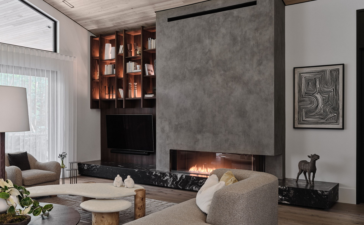 2023 Round 6 All Things Home People's Choice Award Ottawa design nathan kyle studio fireplace built-in bookcase accent lighting contemporary