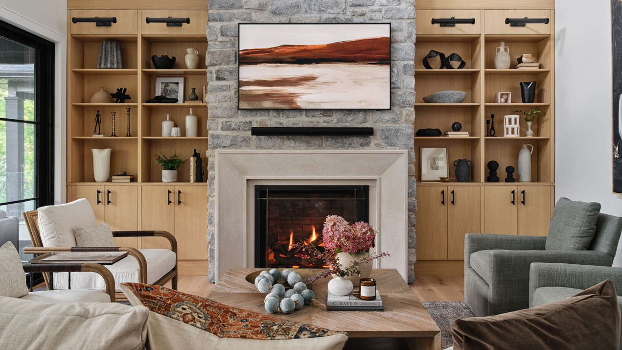 2024 Round 6 all things home people's choice award Ottawa design housing design awards sonya kinkade design laurysen kitchens living room fireplace built-in cabinets