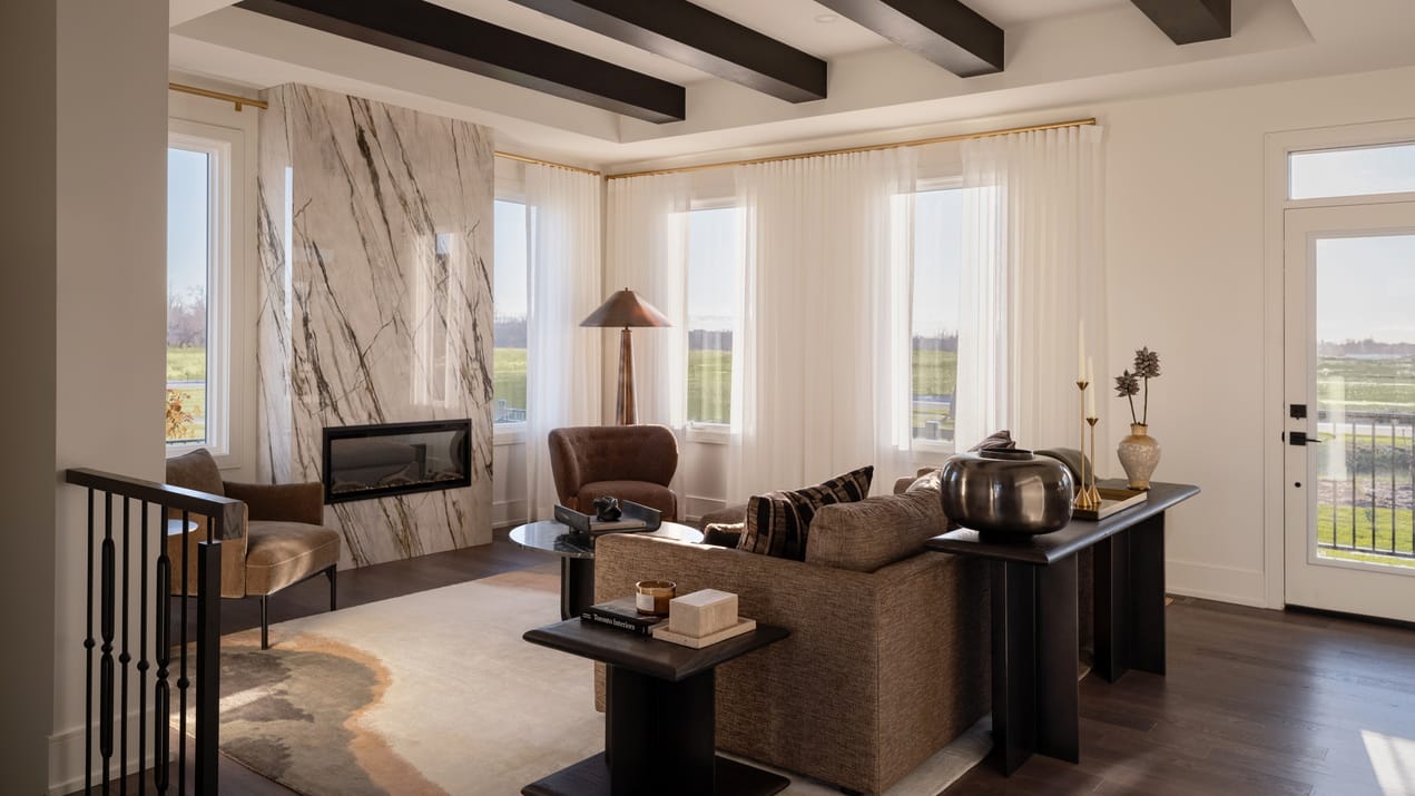 magnolia caivan Stittsville Ottawa new homes stonehaven loft living room fireplace ceiling beams