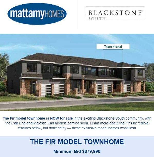 Mattamy Homes model home sale by bid
