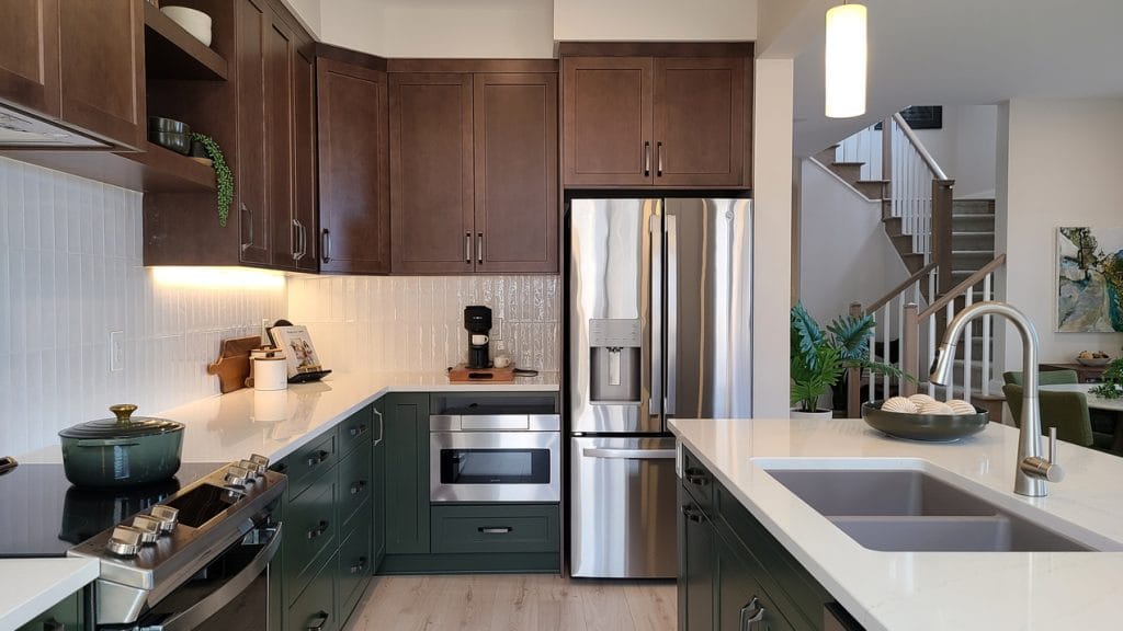 Mattamy Kanata housing nova townhome kitchen two-tone blue wood