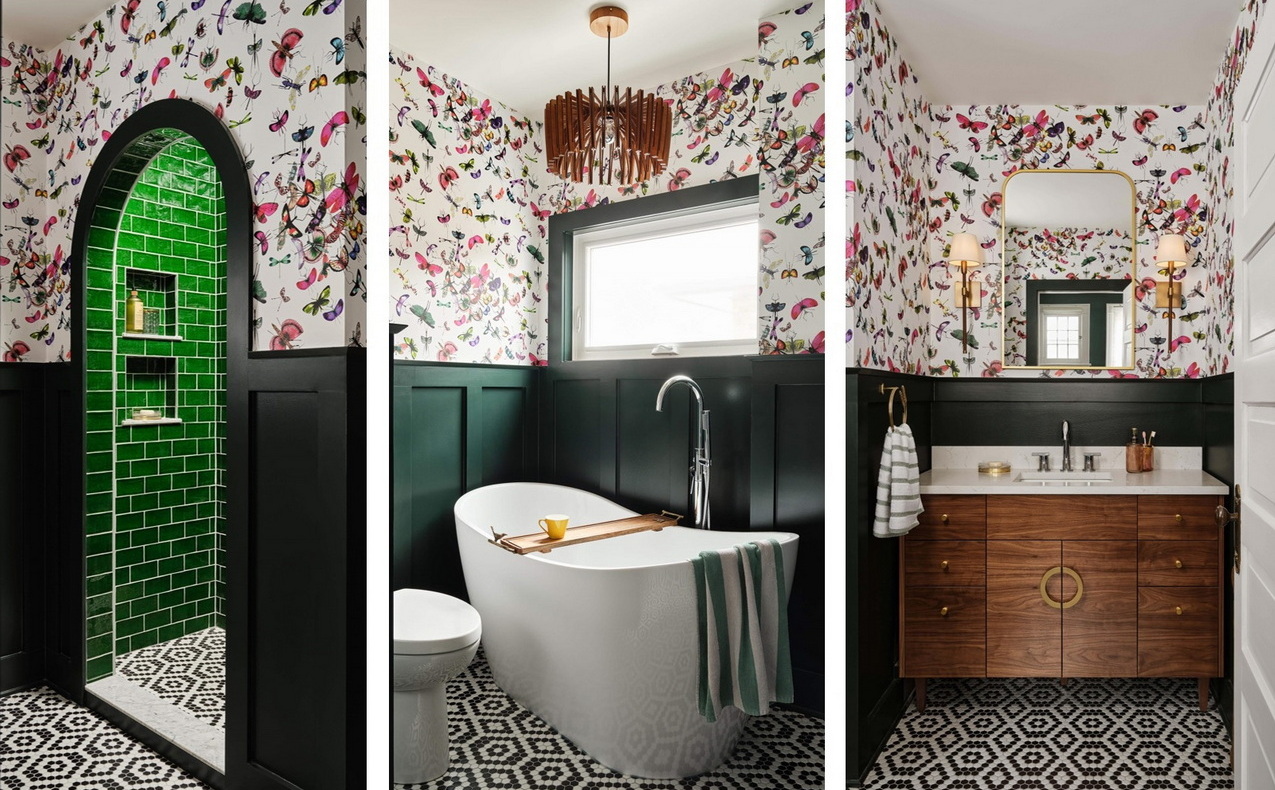 2023 NKBA awards Victorian inspired bathroom butterfly wallpaper wall panelling