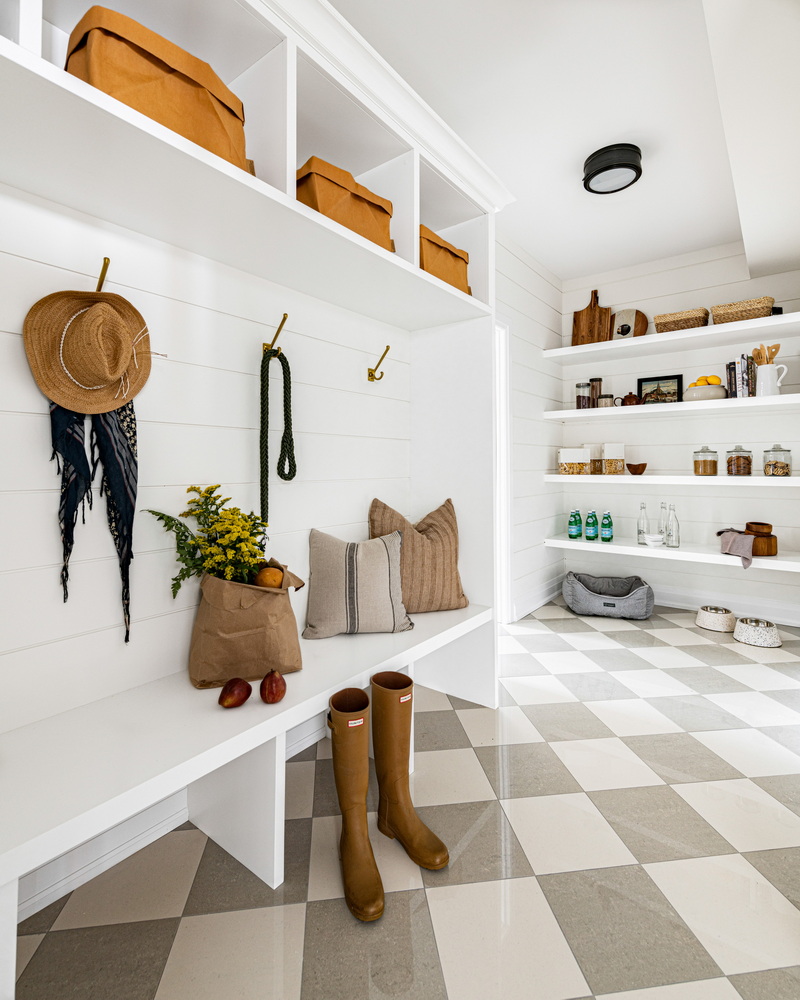 model homes in Provence Ottawa mudroom checkerboard tile