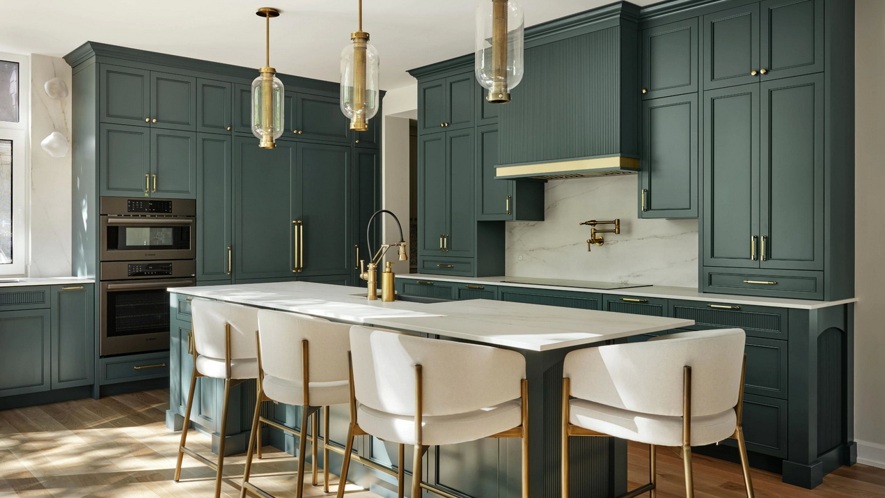 blue kitchen of a custom home by RND Construction and Simmonds Architecture
