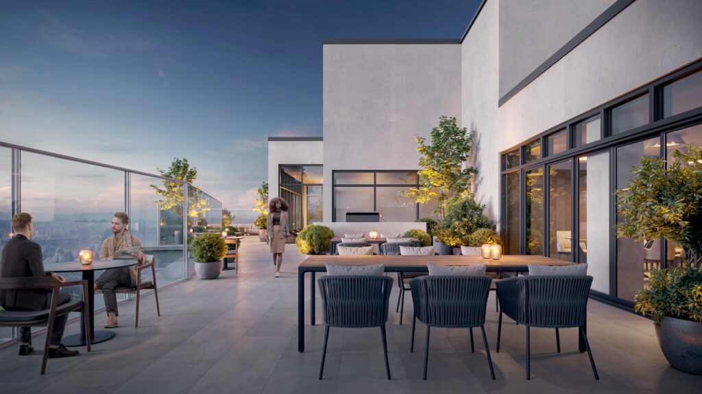Rendering of the rooftop terrace at Petrie's Landing Tower 4