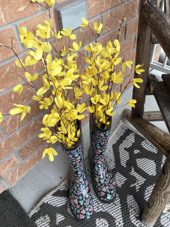 Sue Pitchforth boots and flowers