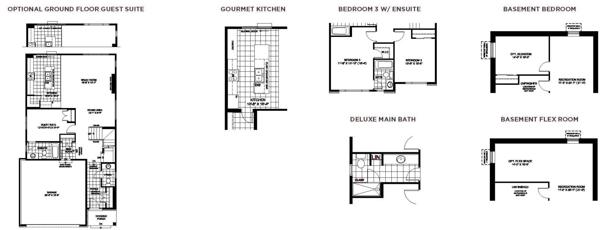 Optional layouts available for the Reveli floor plan by Glenview Homes