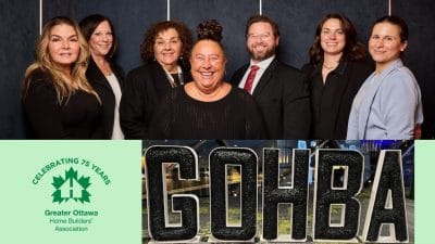 collage of the housing association’s staff, its 75th anniversary logo and the giant GOHBA letters it often displays at events