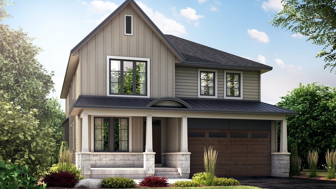 rendering of the Baddow, a two-storey single with a farmhouse exterior by Uniform Urban Developments