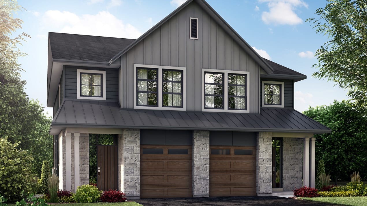 rendering of the Clyde, a semi-detached home with a farmhouse exterior by Uniform Urban Developments